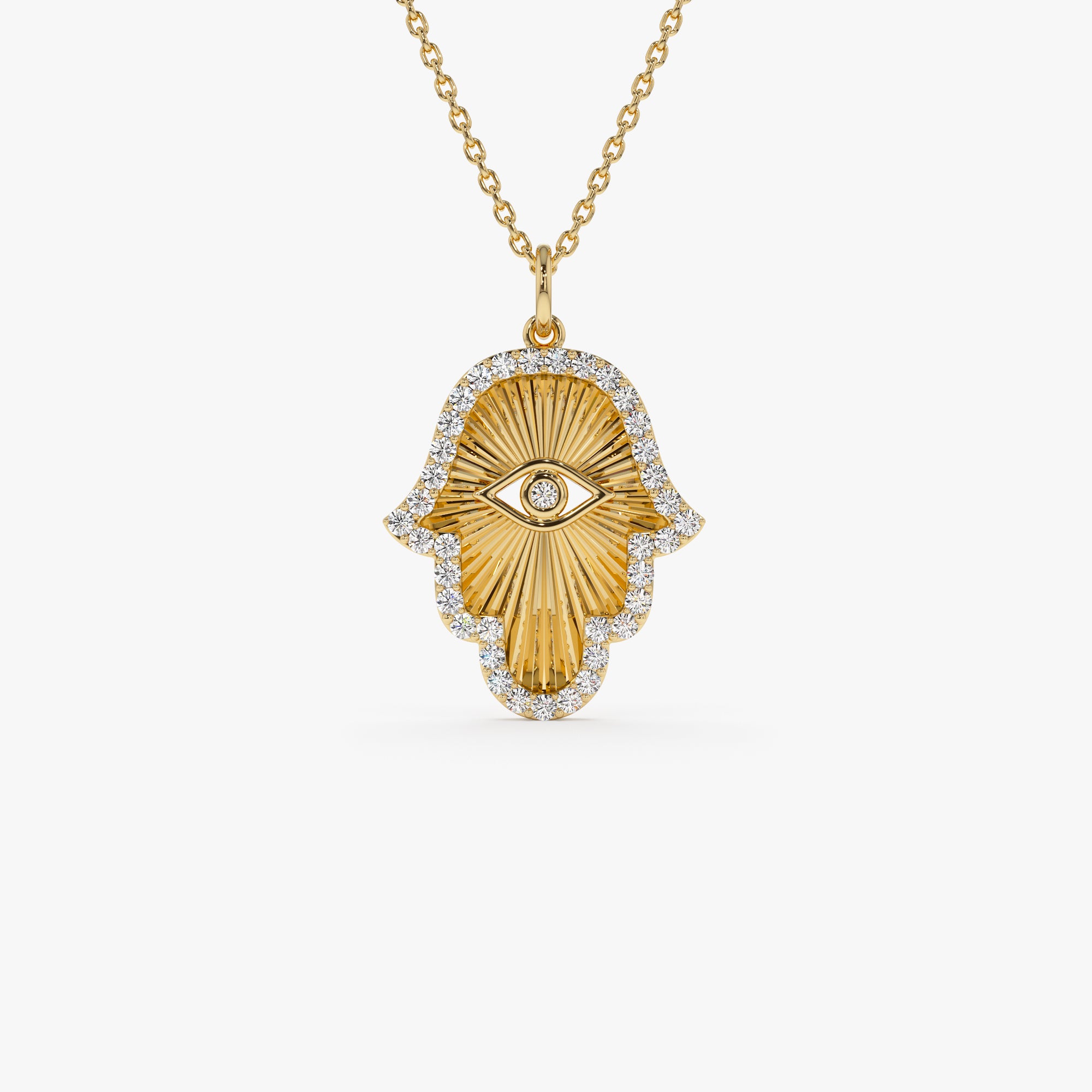14k Diamond Hamsa & Evil Eye Hand of Fatima Necklace 14K Gold Ferkos Fine Jewelry