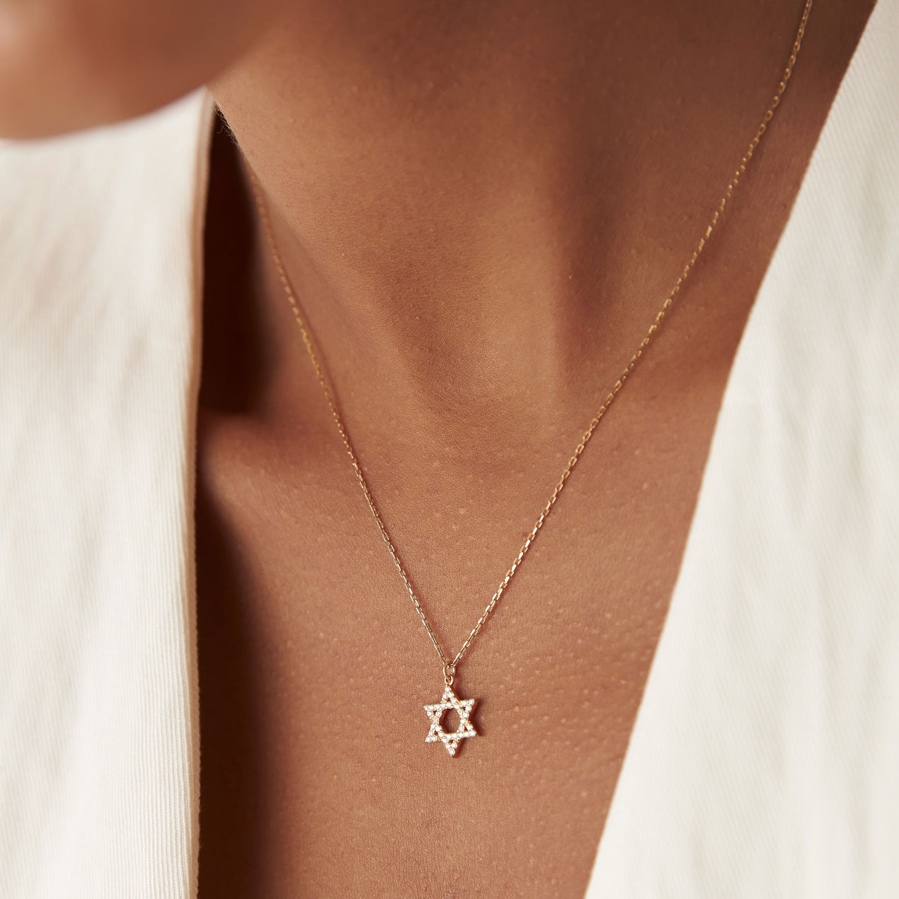 14K Star of David Round Diamond Necklace 14K Rose Gold / 17 Inches