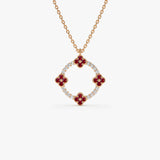 14k Diamond and Ruby Clover Necklace 14K Rose Gold Ferkos Fine Jewelry