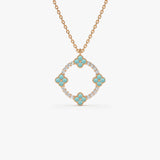 14k Turquoise and Diamond Clover Pendant Necklace 14K Rose Gold FERKOS FJ