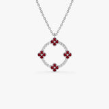 14k Diamond and Ruby Clover Necklace 14K White Gold Ferkos Fine Jewelry