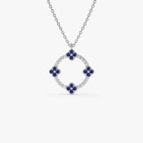 14k Diamond and Sapphire Clover Necklace 14K White Gold Ferkos Fine Jewelry