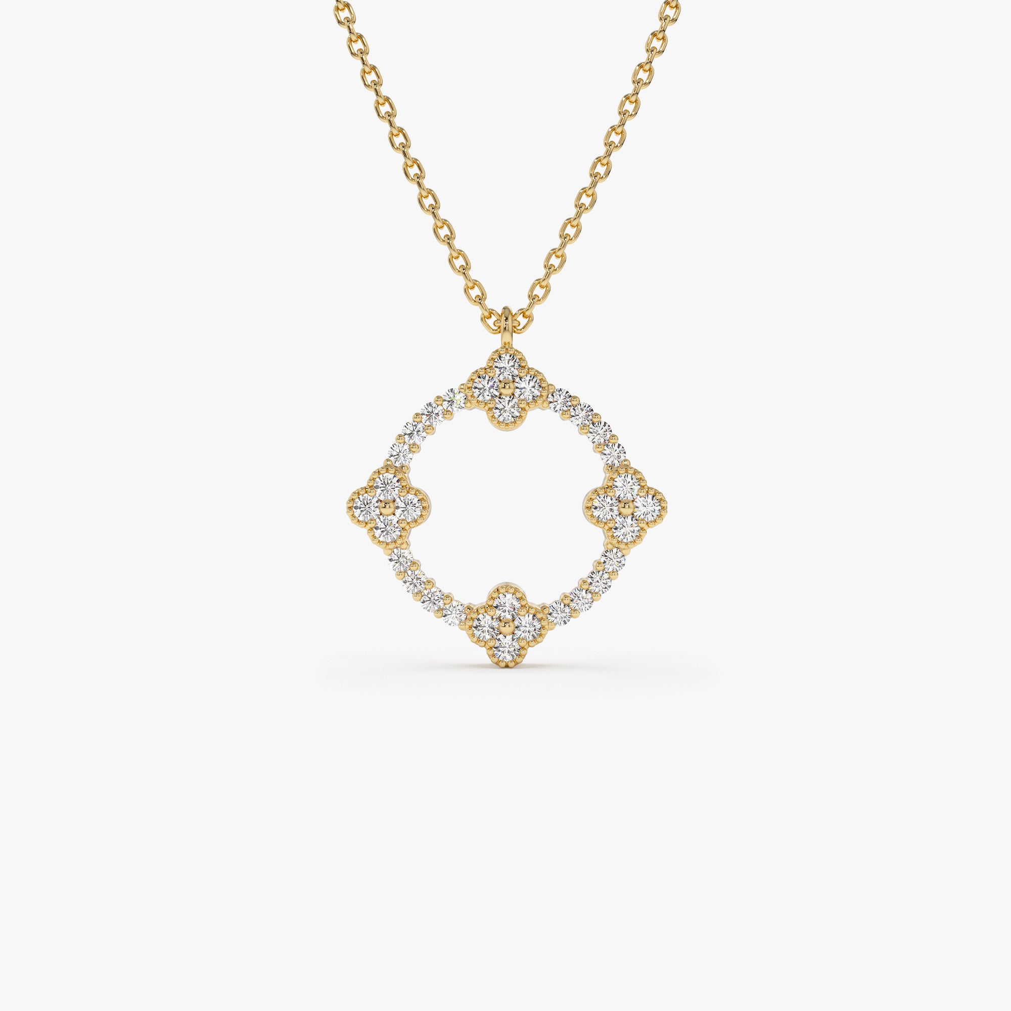 14k All Diamond Clover Circle Necklace 14K Gold Ferkos Fine Jewelry