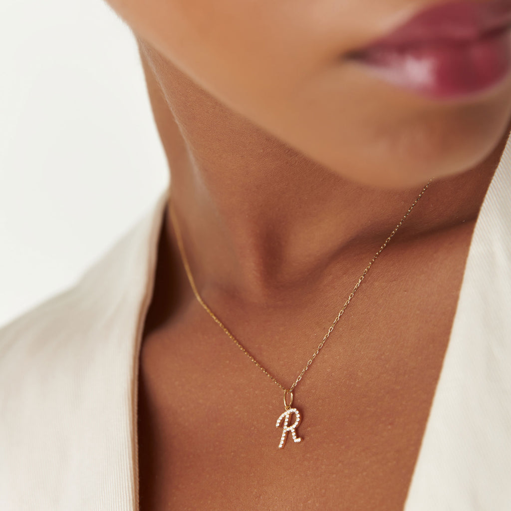 Script F Diamond Stone 14k Diamond Script Initial Necklace – Ferkos Fine Jewelry