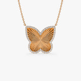 14K Textured Diamond Butterfly Charm Pendant 14K Rose Gold Ferkos Fine Jewelry