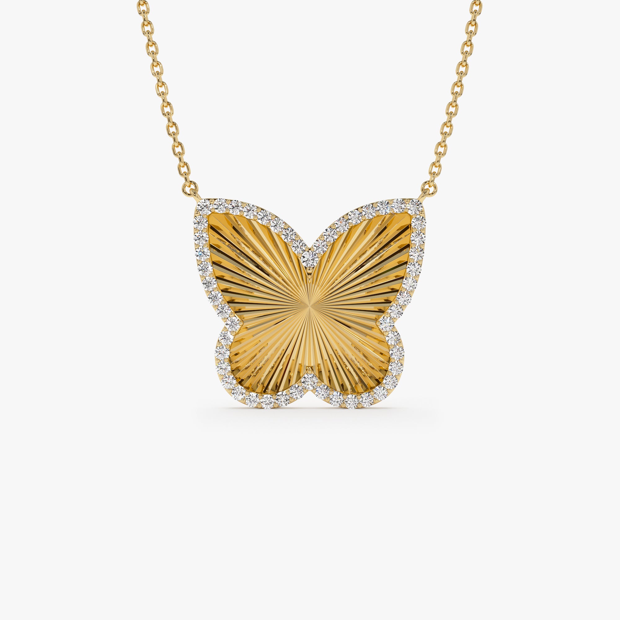 14K Textured Diamond Butterfly Charm Pendant 14K Gold Ferkos Fine Jewelry