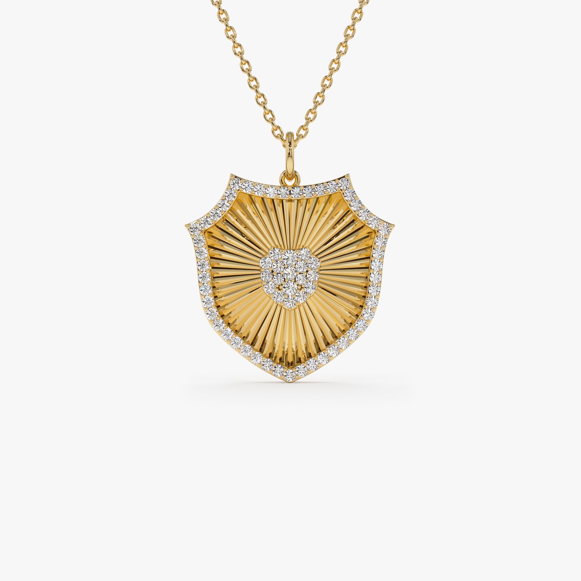 14k Diamond Shield Medallion Pendant 14K Gold Ferkos Fine Jewelry
