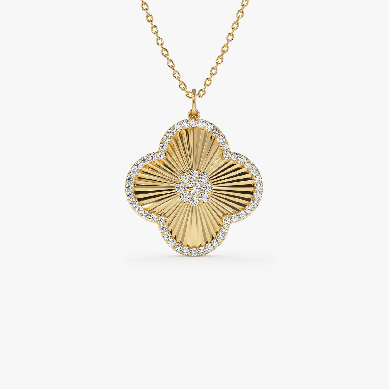 Diamond Clover Pendant Yellow Gold Necklace