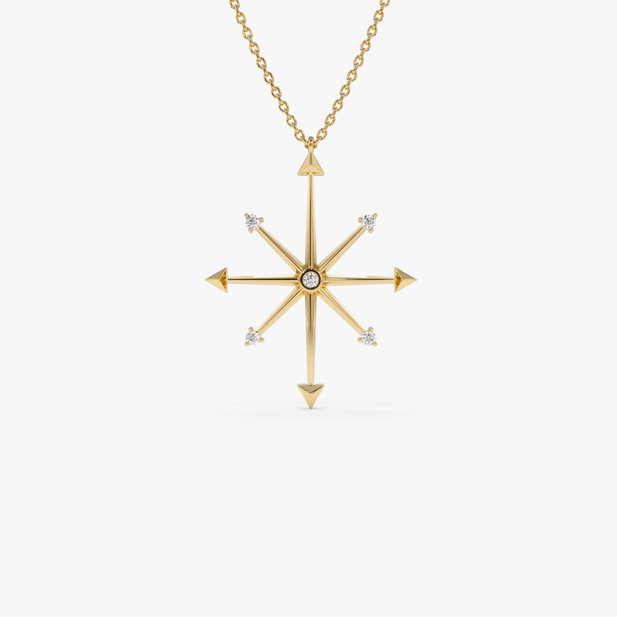 14k Layering Diamond Compass Charm Necklace 14K Gold Ferkos Fine Jewelry
