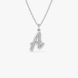 14K Gold Script Font Diamond Initial Layered 3D Necklace 14K White Gold Ferkos Fine Jewelry