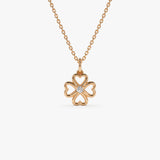 14k Single Diamond Clover Necklace 14K Rose Gold FERKOS FJ