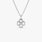 14k Single Diamond Clover Necklace 14K White Gold FERKOS FJ