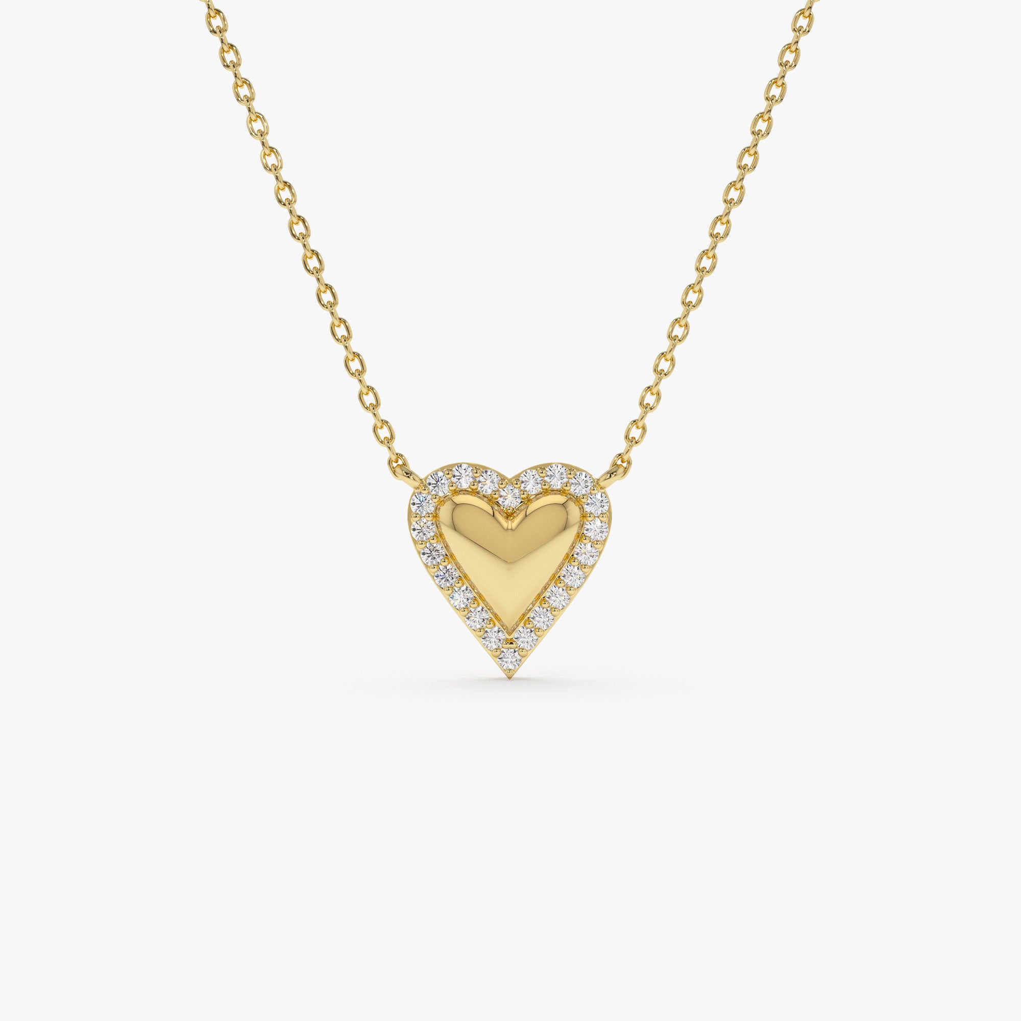 14K Diamond Puffed Heart Love Necklace 14K Gold Ferkos Fine Jewelry