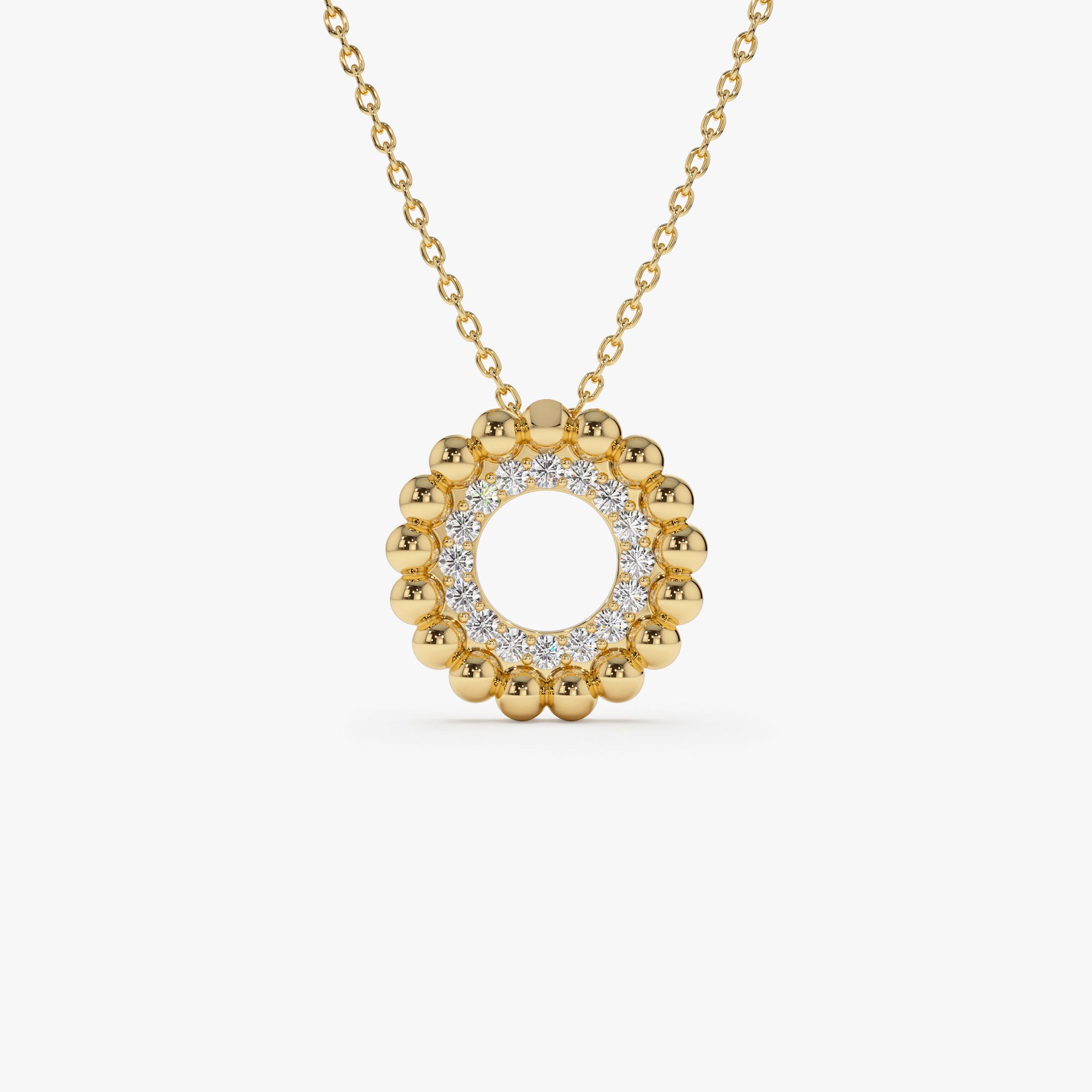 14k Beaded Diamond Circle Necklace 14K Gold Ferkos Fine Jewelry