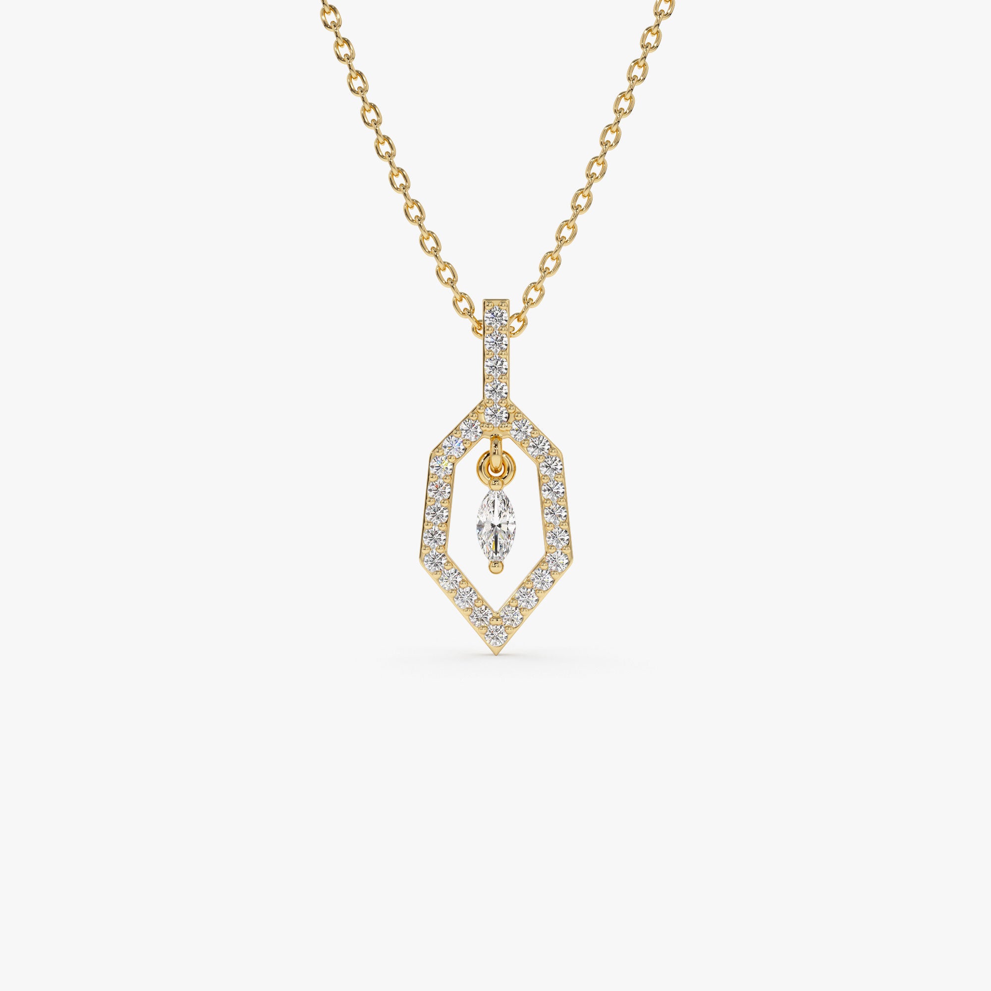 14k Marquise Shape Dangle Diamond Necklace 14K Gold Ferkos Fine Jewelry