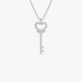 14k Diamond Heart-Key Pendant Necklace 14K White Gold Ferkos Fine Jewelry