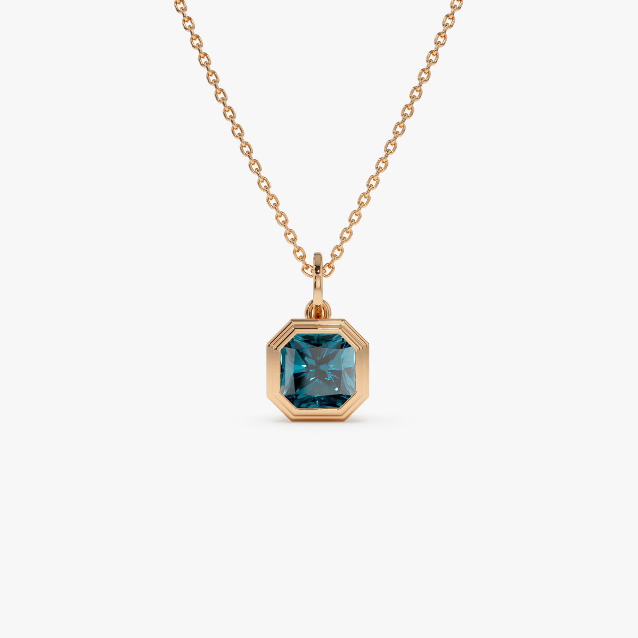 14K Asscher Cut Bezel Set London Blue Topaz Necklace – Ferkos Fine