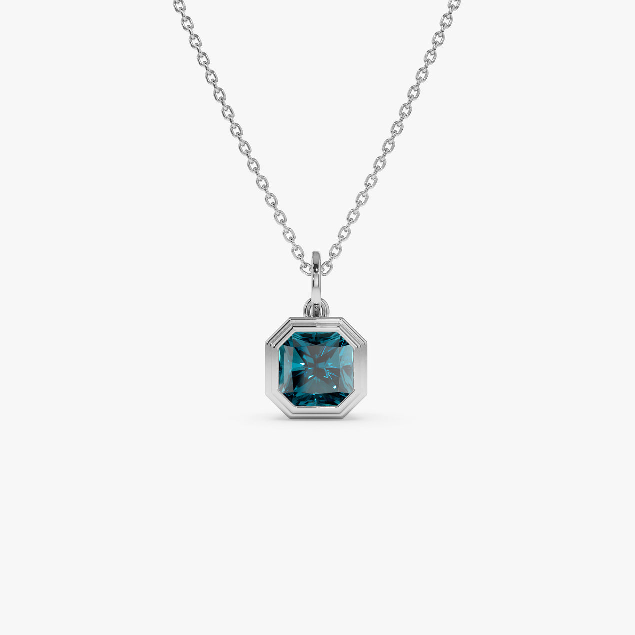 14K Asscher Cut Bezel Set London Blue Topaz Necklace – Ferkos Fine