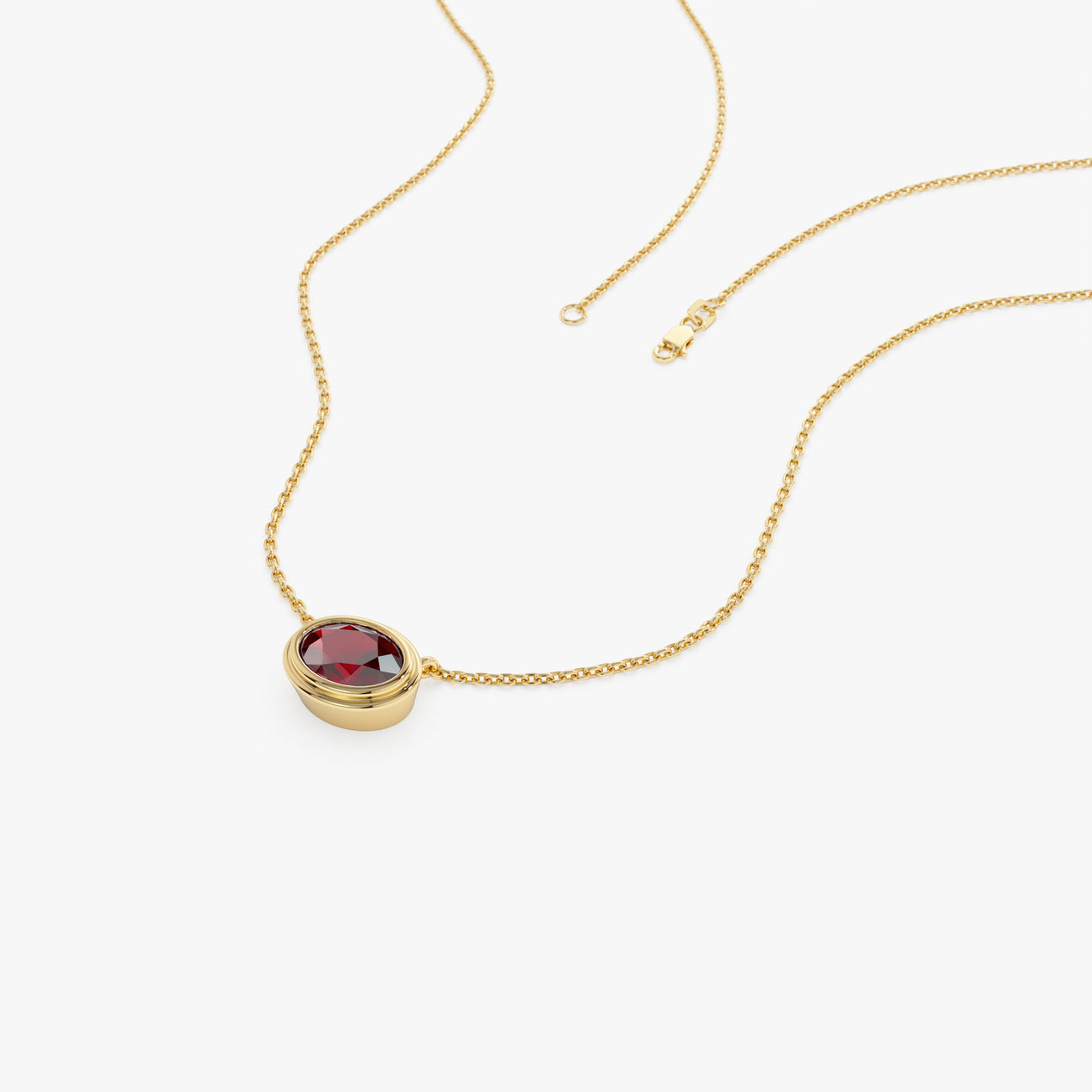 14K Gold Oval Shape Bezel Set Garnet Necklace – Ferkos Fine Jewelry