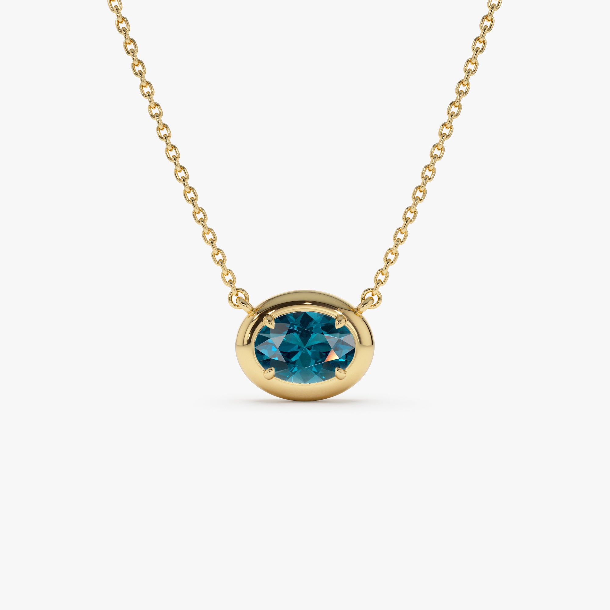 14K Prong Setting Oval Shaped London Blue Topaz Necklace – Ferkos