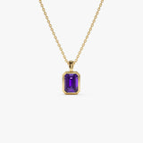 14K Emerald Cut Amethyst Vertical Bezel Setting Pendant 14k Gold Ferkos Fine Jewelry