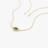 14k Marquise Emerald Diamond Halo Necklace Ferkos Fine Jewelry