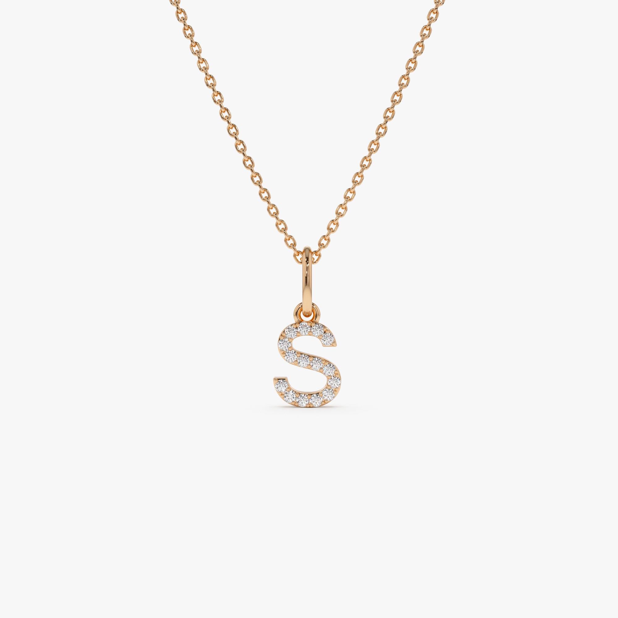 14K Gold Diamond Initial Pendant on a Bail 14K Rose Gold Ferkos Fine Jewelry