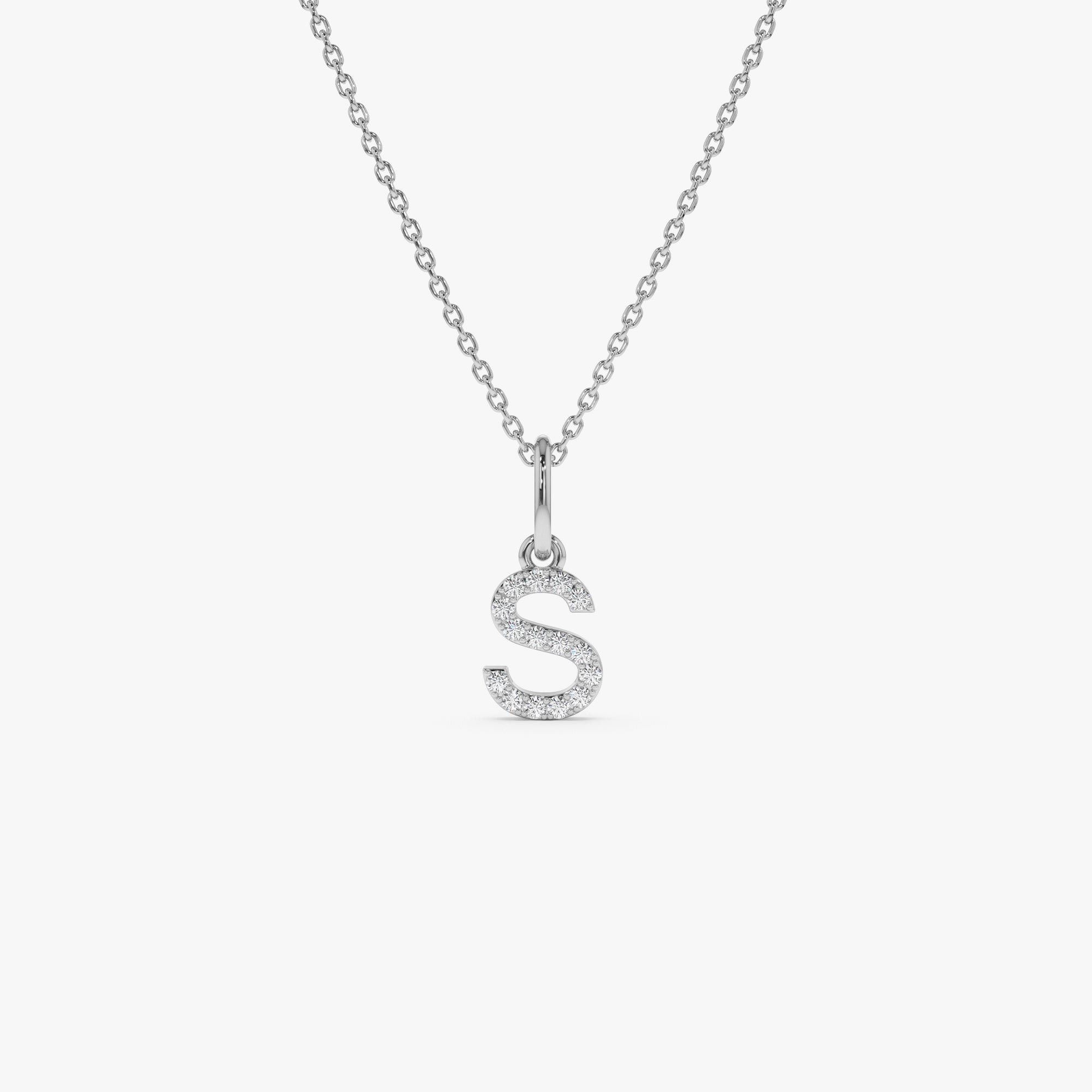 14K Gold Diamond Initial Pendant on a Bail 14K White Gold Ferkos Fine Jewelry