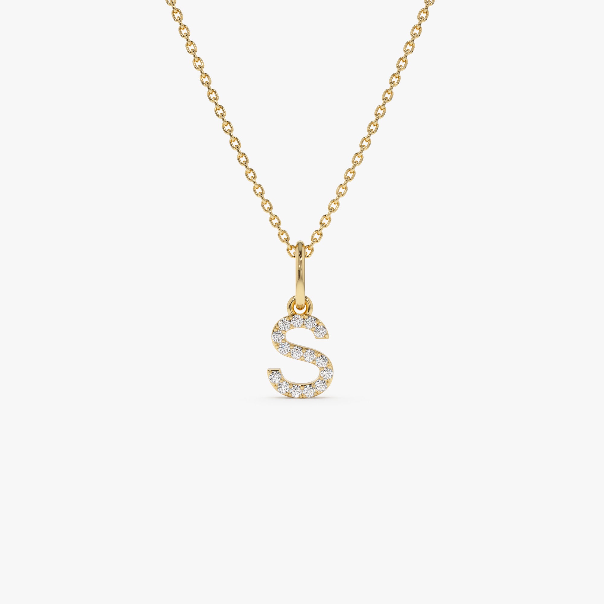 14K Gold Diamond Initial Pendant on a Bail 14K Gold Ferkos Fine Jewelry