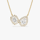 1.55 ctw Lab Grown Pear & Emerald Cut Toi et Moir Halo Setting Necklace - Sanaa 14k Gold Ferkos Fine Jewelry