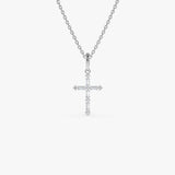 14K Gold Baguette and Round Diamond Cross Pendant Necklace 14K White Gold Ferkos Fine Jewelry