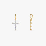 14K Gold Baguette and Round Diamond Cross Pendant Necklace Ferkos Fine Jewelry