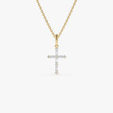 14K Gold Baguette and Round Diamond Cross Pendant Necklace 14K Gold Ferkos Fine Jewelry