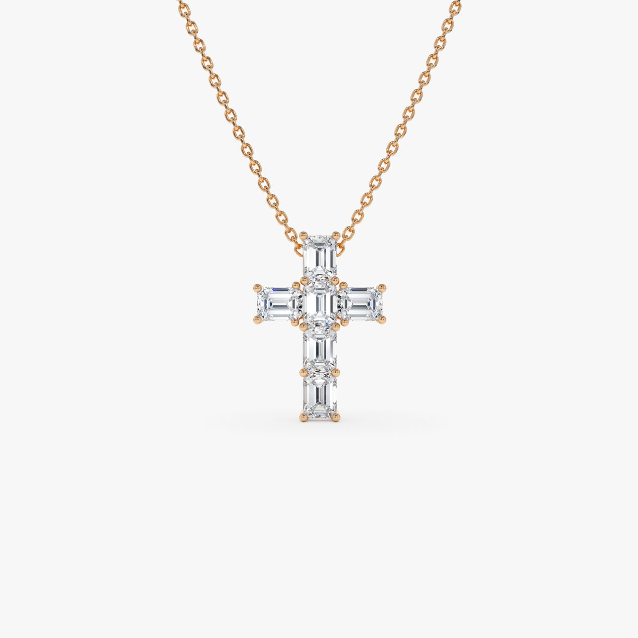1.25 Ctw 14k Emerald Cut Lab Grown Diamond Cross Necklace 