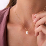1.00 Ctw 14k Bezel Setting Oval Shaped Lab Grown Diamond Charm Necklace - Vivia Ferkos Fine Jewelry