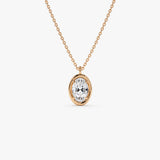 1.00 Ctw 14k Bezel Setting Oval Shaped Lab Grown Diamond Charm Necklace - Vivia Ferkos Fine Jewelry