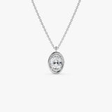 1.00 Ctw 14k Bezel Setting Oval Shaped Lab Grown Diamond Charm Necklace - Vivia 14k White Gold Ferkos Fine Jewelry