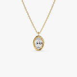 1.00 Ctw 14k Bezel Setting Oval Shaped Lab Grown Diamond Charm Necklace - Vivia 14k Gold Ferkos Fine Jewelry