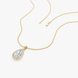 1.25ctw 14k Pear Shaped Halo Setting Lab Grown Diamond Necklace - Liana Ferkos Fine Jewelry