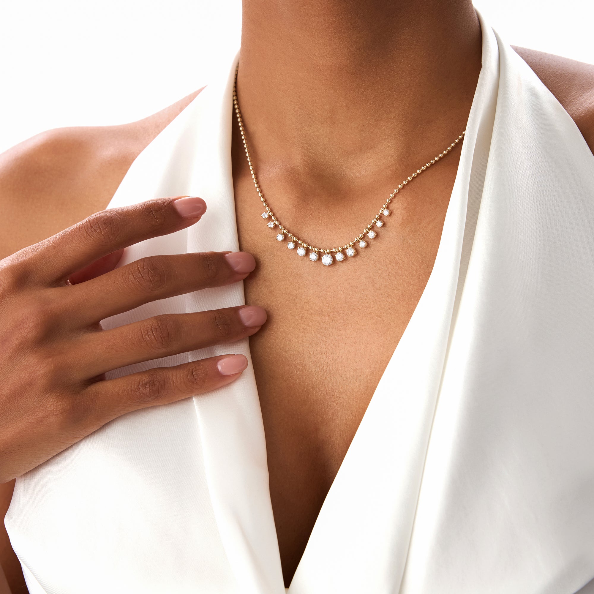 1.75 Ctw 14k Gold Prong Setting Lab Diamond Beaded Necklace - Isa Ferkos Fine Jewelry