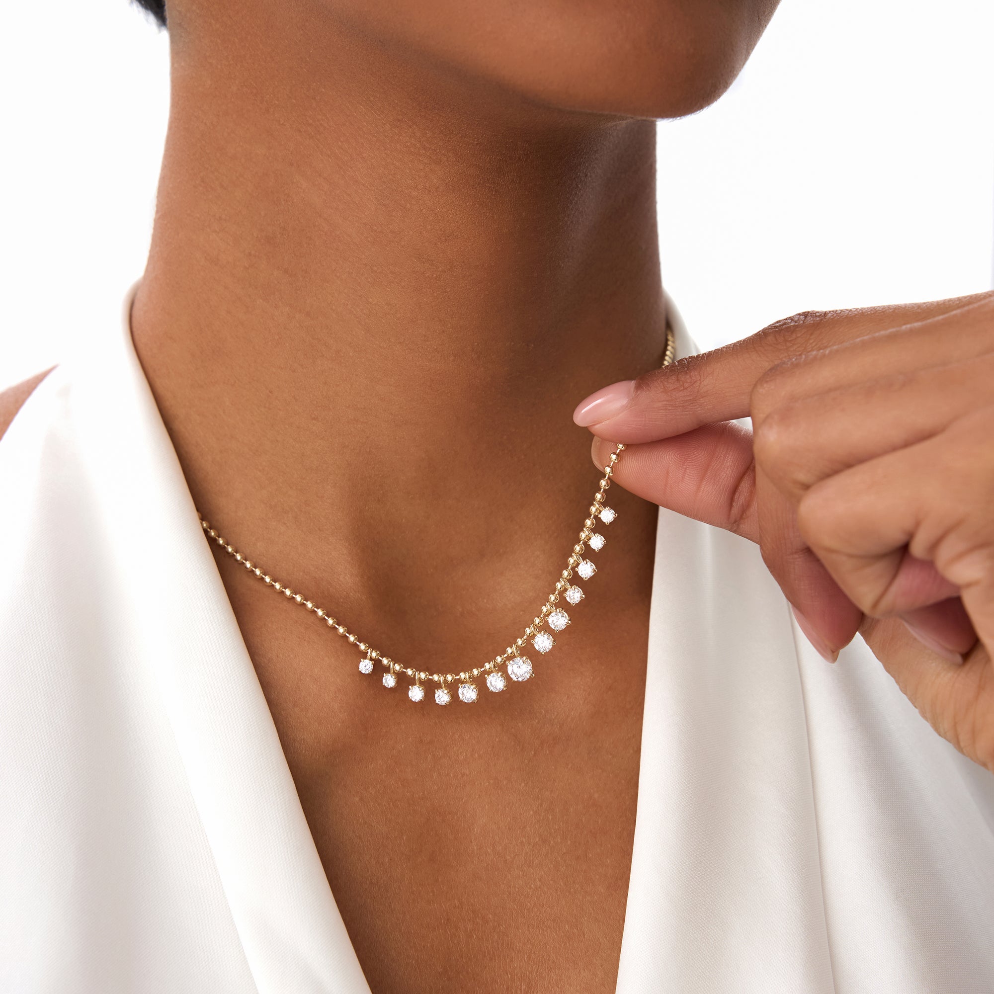 1.75 Ctw 14k Gold Prong Setting Lab Diamond Beaded Necklace - Isa Ferkos Fine Jewelry