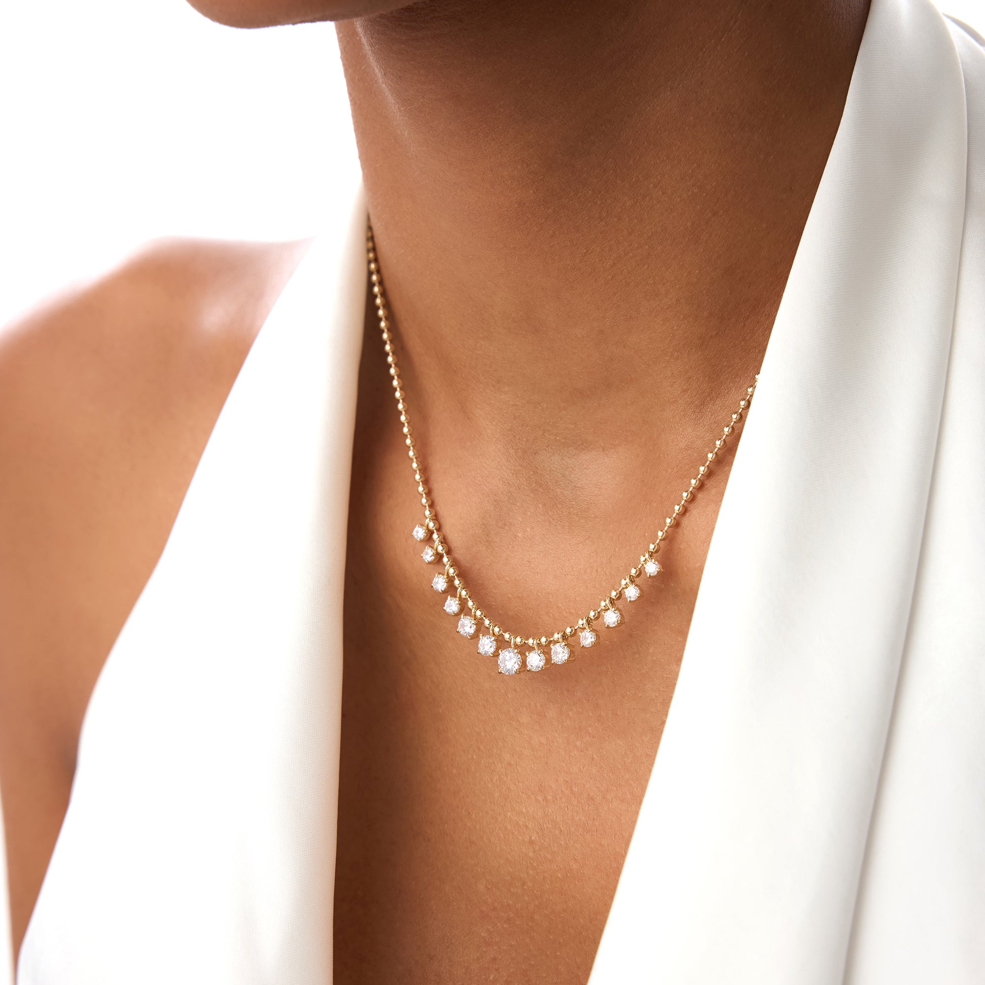 1.75 Ctw 14k Gold Prong Setting Lab Diamond Beaded Necklace - Isa Ferkos Fine Jewelry