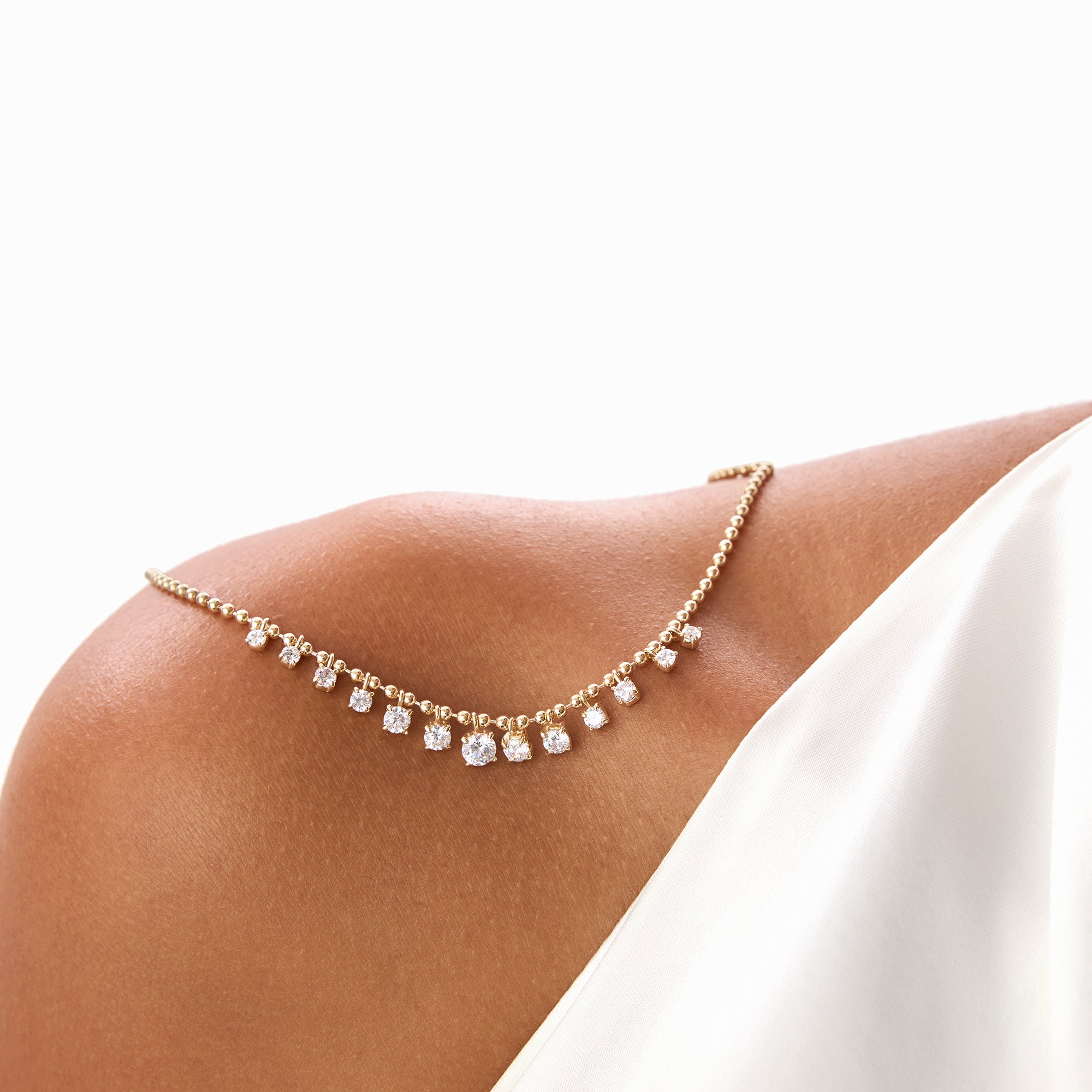 1.75 Ctw 14k Gold Prong Setting Lab Diamond Beaded Necklace - Isa Ferkos Fine Jewelry