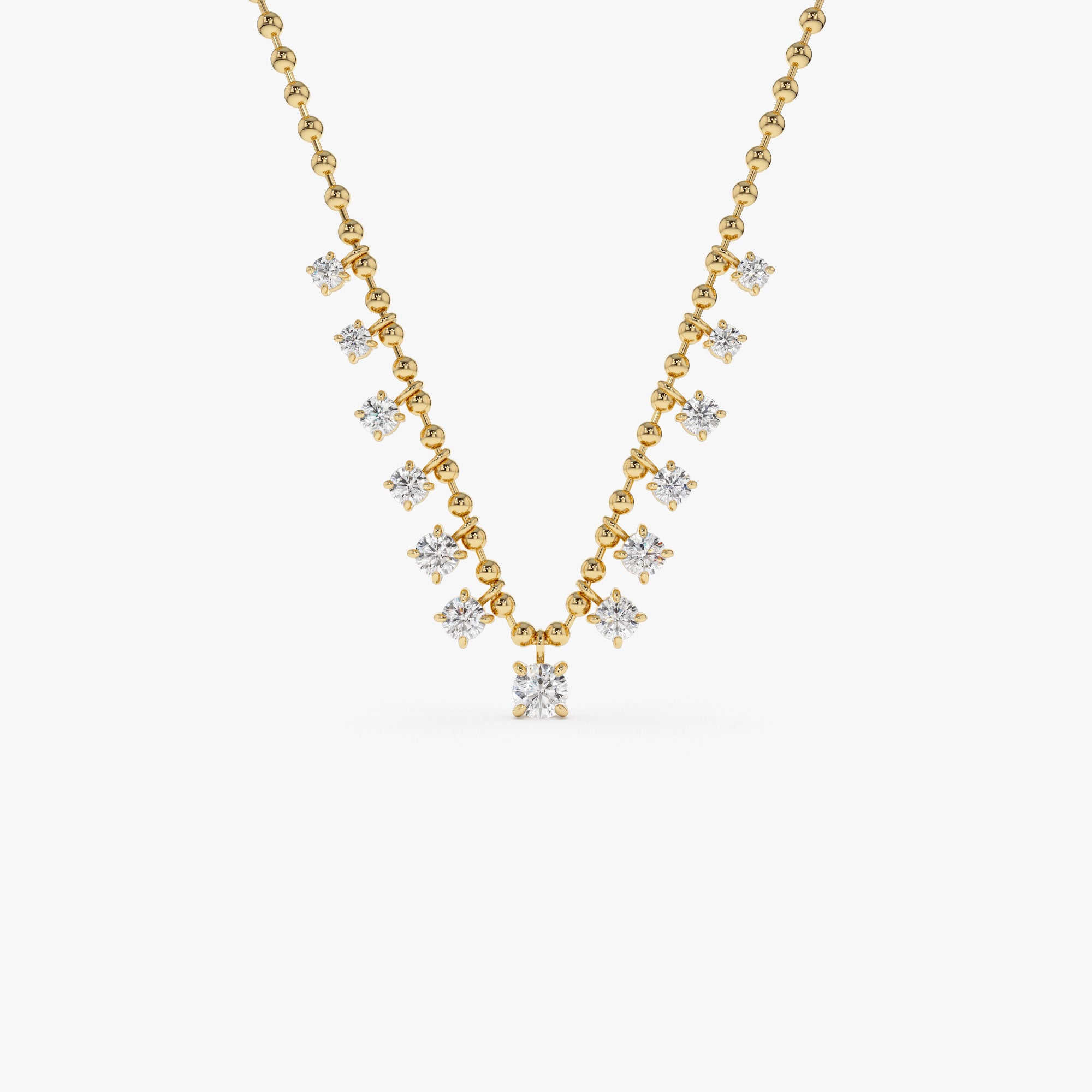 1.75 Ctw 14k Gold Prong Setting Lab Diamond Beaded Necklace - Isa 14k Gold Ferkos Fine Jewelry
