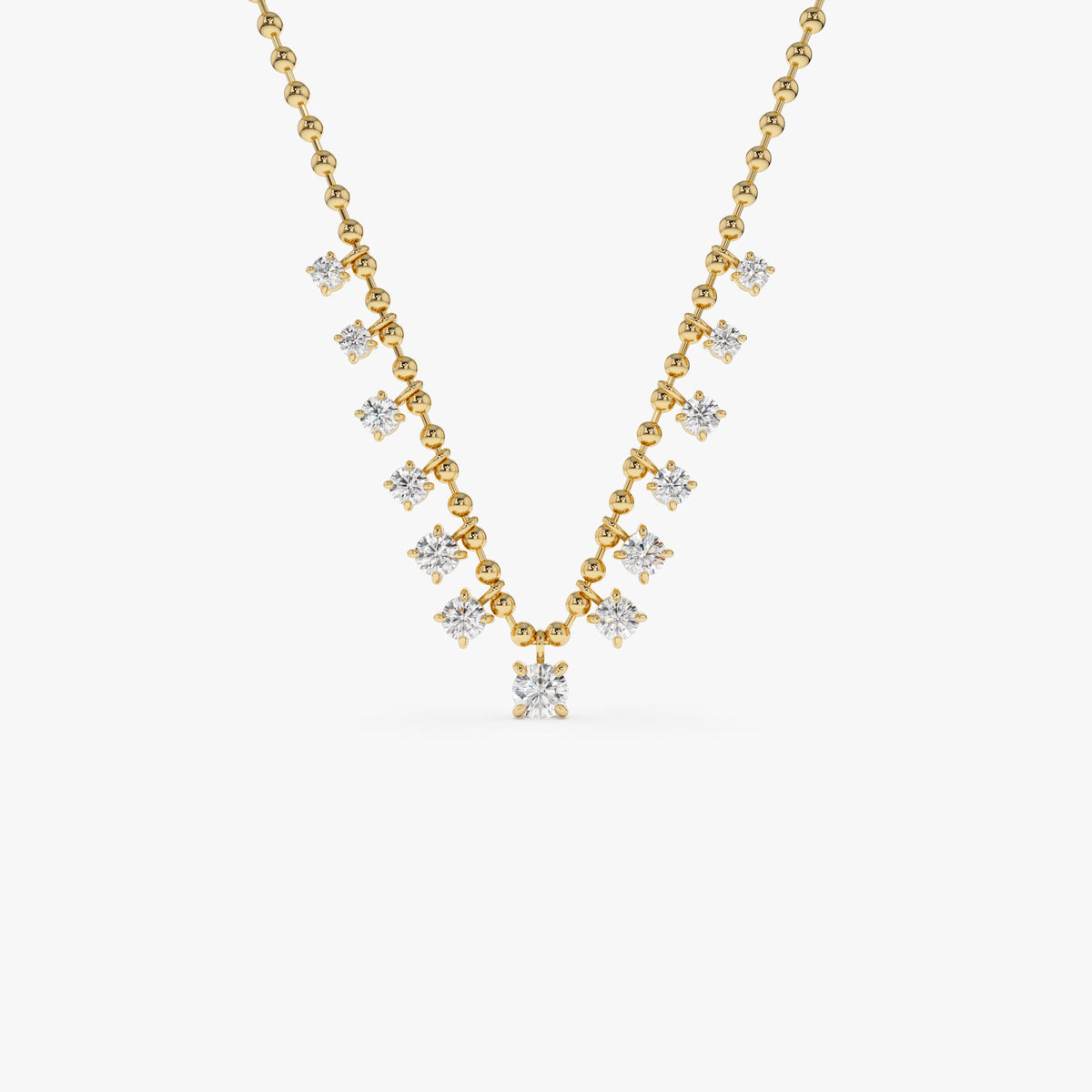 1.75 Ctw 14k Gold Prong Setting Lab Diamond Beaded Necklace - Isa 14k Gold Ferkos Fine Jewelry