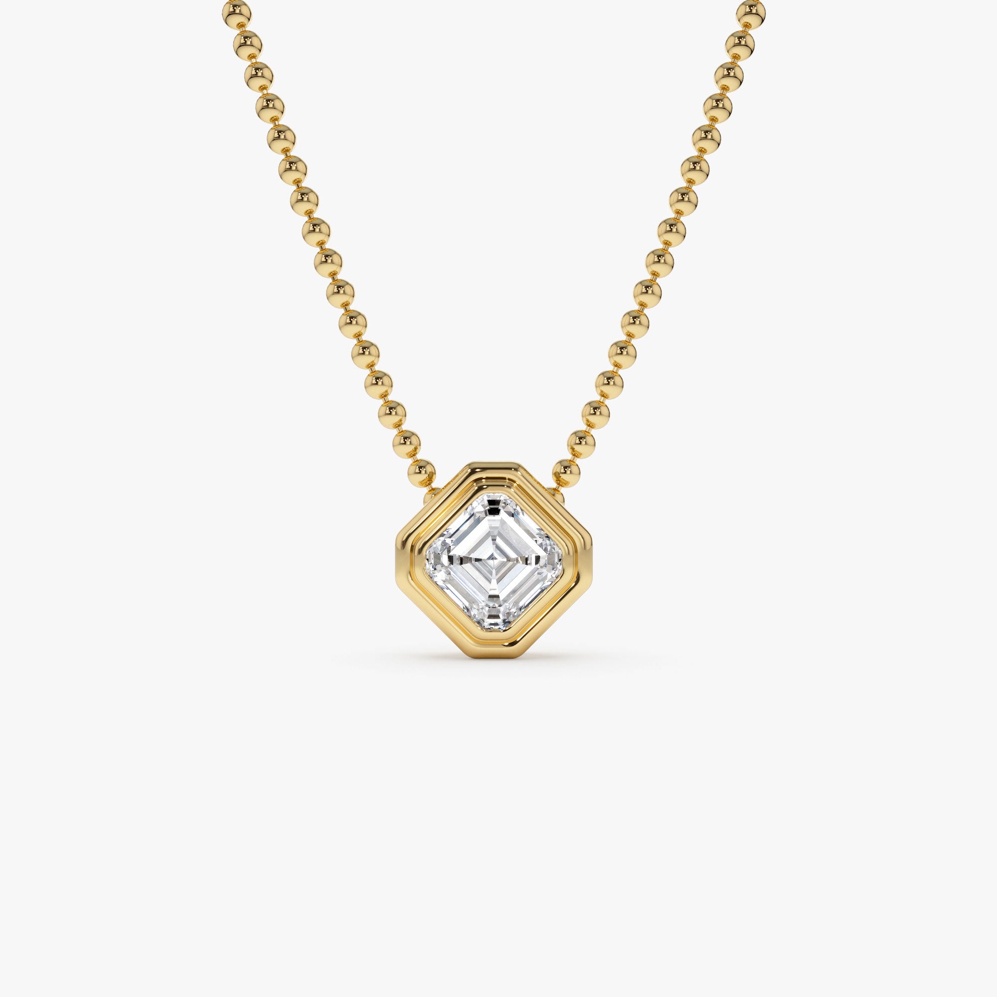 1.00 Ctw 14k Gold Asscher Cut Lab Grown Diamond Beaded Necklace 