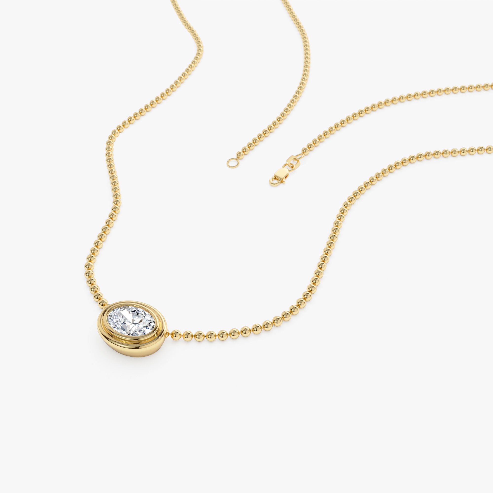0.75 Ctw 14k Gold Oval Shape Bezel Lab Grown Diamond Beaded Necklace - Lega Ferkos Fine Jewelry