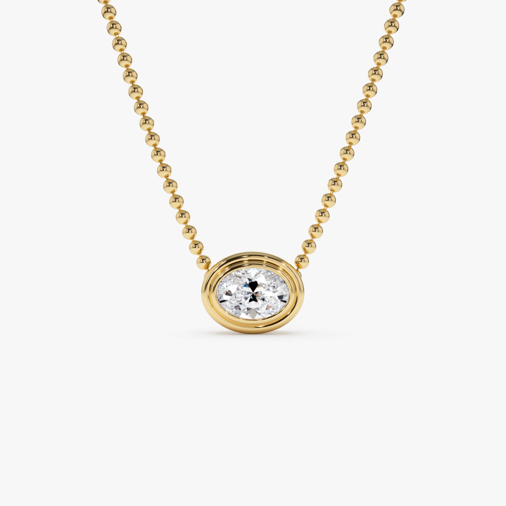 0.75 Ctw 14k Gold Oval Shape Bezel Lab Grown Diamond Beaded Necklace - Lega 14k Gold Ferkos Fine Jewelry