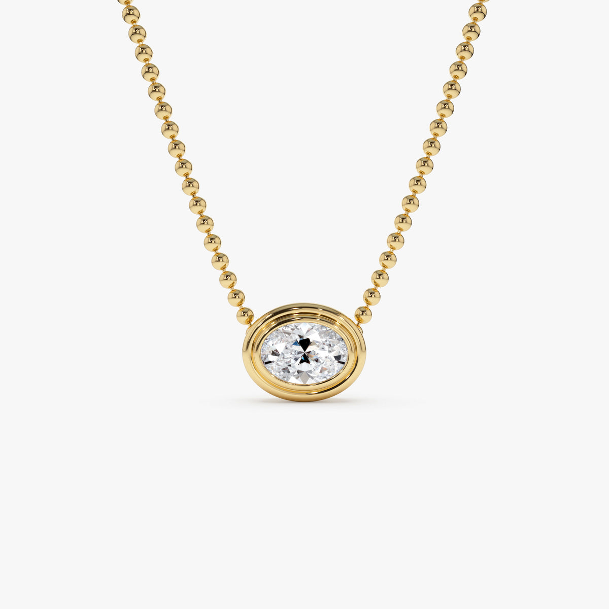 0.75 Ctw 14k Gold Oval Shape Bezel Lab Grown Diamond Beaded Necklace - Lega 14k Gold Ferkos Fine Jewelry