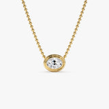 0.75 Ctw 14k Gold Oval Shape Bezel Lab Grown Diamond Beaded Necklace - Lega 14k Gold Ferkos Fine Jewelry